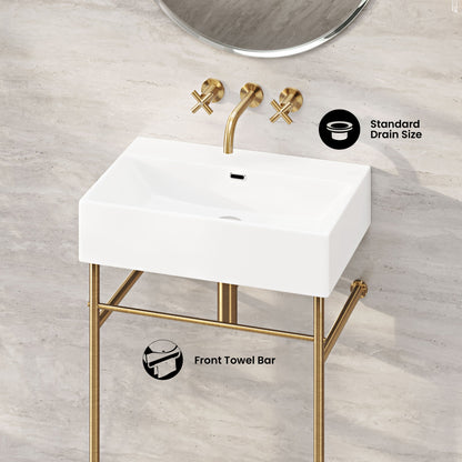 Claire 24" Rectangle Zero Hole Console Sink with Brushed Gold Legs