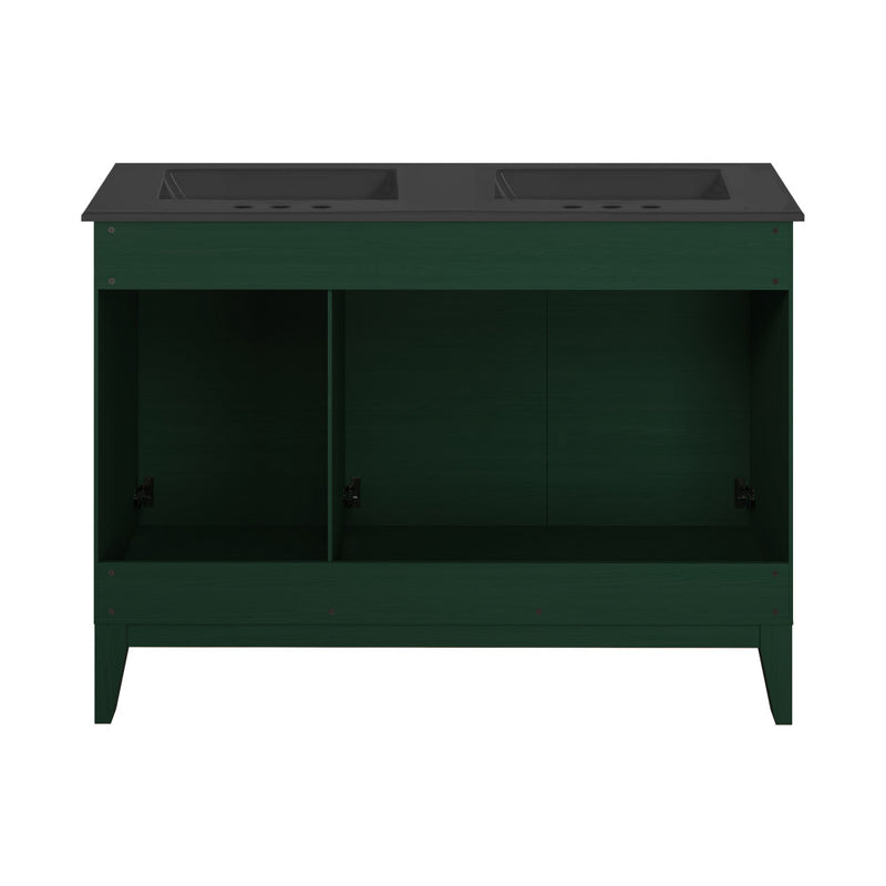Cascade 48" Freestanding Bathroom Vanity in Green Oak with Black 3-Hole Widespread Double Basin Sink Top