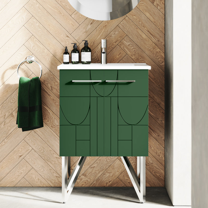 Annecy 24" Freestanding Bathroom Vanity in Atlas Green with Sink Top