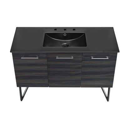 Annecy 48 in. Black Walnut Bathroom Vanity With Black, 3-Hole Ceramic Sink Top