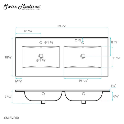 60" Vanity Top Bathroom Sink