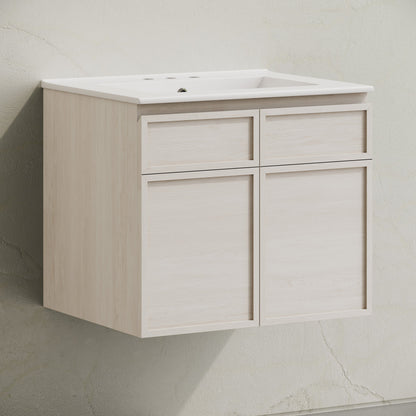 St. Tropez 24" Wall-Mounted Bathroom Vanity in White Oak with 3-Hole Centerset Sink Top