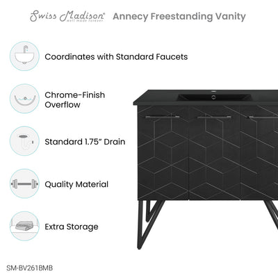 Annecy 36 in. Phantom Black Bathroom Vanity With Black Ceramic Sink Top