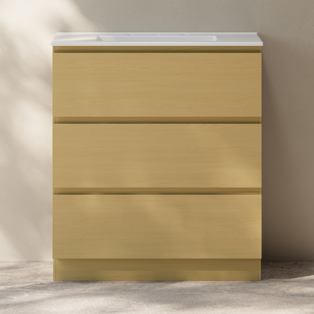 Liberte 30" Freestanding Bathroom Vanity in Natural Oak with 3-Hole Widespread Sink Top