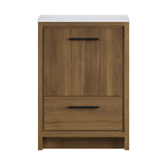 Virage 24" Freestanding Bathroom Vanity in Brown Oak with 3-Hole Widespread Sink Top