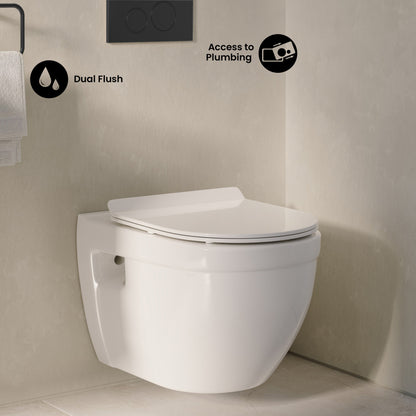 Ivy Wall Hung Elongated Toilet Bowl, Black Hardware