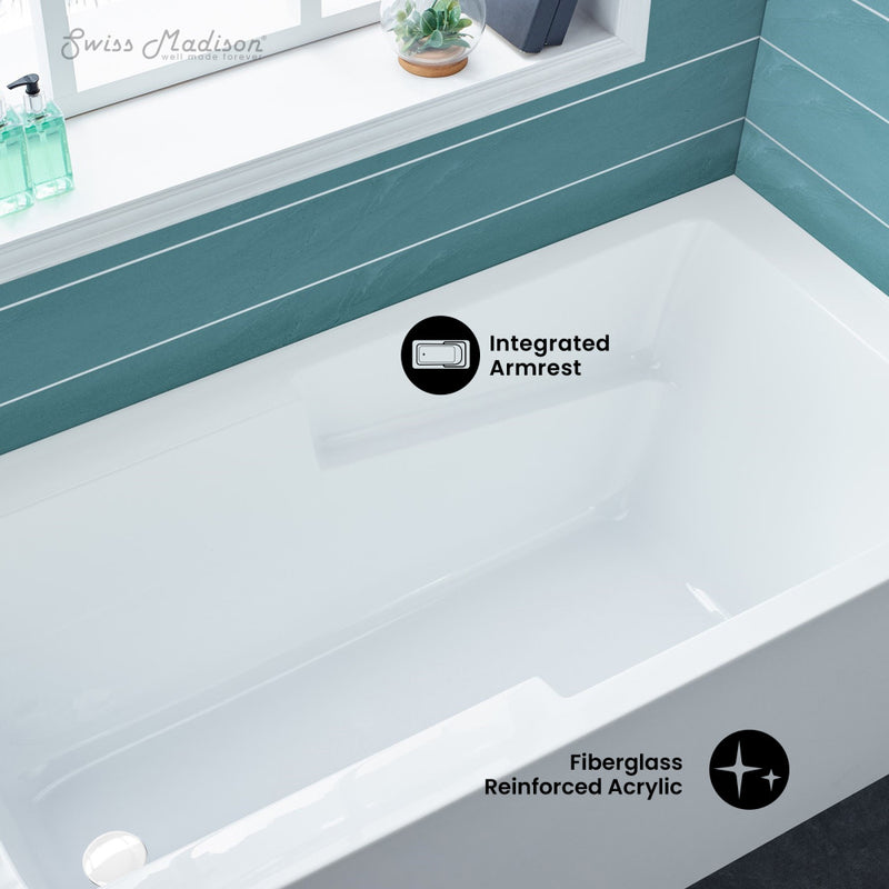 Voltaire 60 x 32 Skirted Left Drain Soaking Apron Bathtub in Glossy White with Integrated Overflow and Armrest, Drain Included