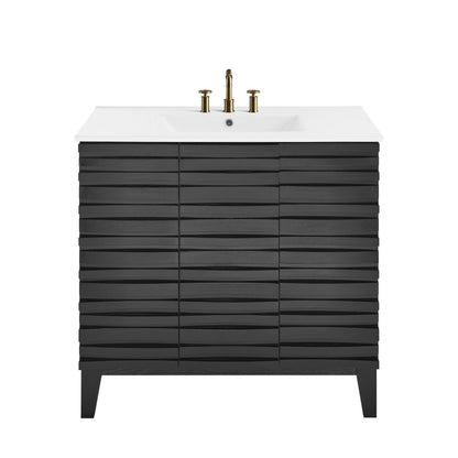 Cascade 36 in. Black Oak Bathroom Vanity With White, 3-Hole Ceramic Sink Top