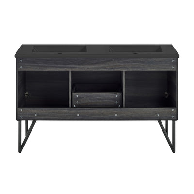 Annecy 60 in. Black Walnut, Double Basin Bathroom Vanity With Black Artificial Stone Sink Top
