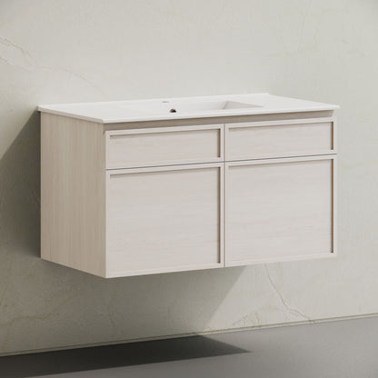 St. Tropez 36" Wall-Mounted Bathroom Vanity in White Oak with Sink Top