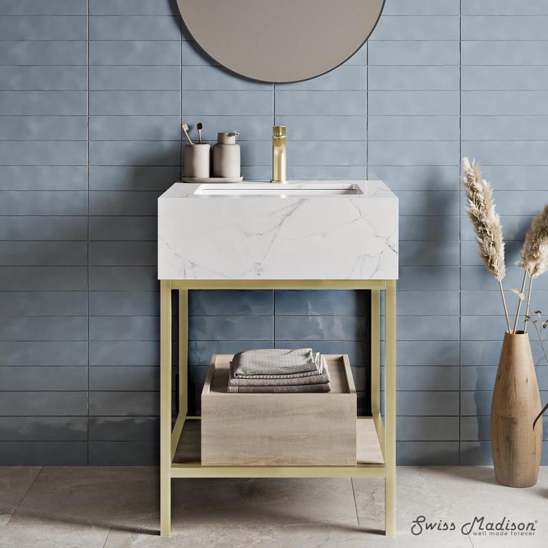 Beau 24" Open Shelf Natural Oak Frame Freestanding Bathroom Vanity with Sink Top