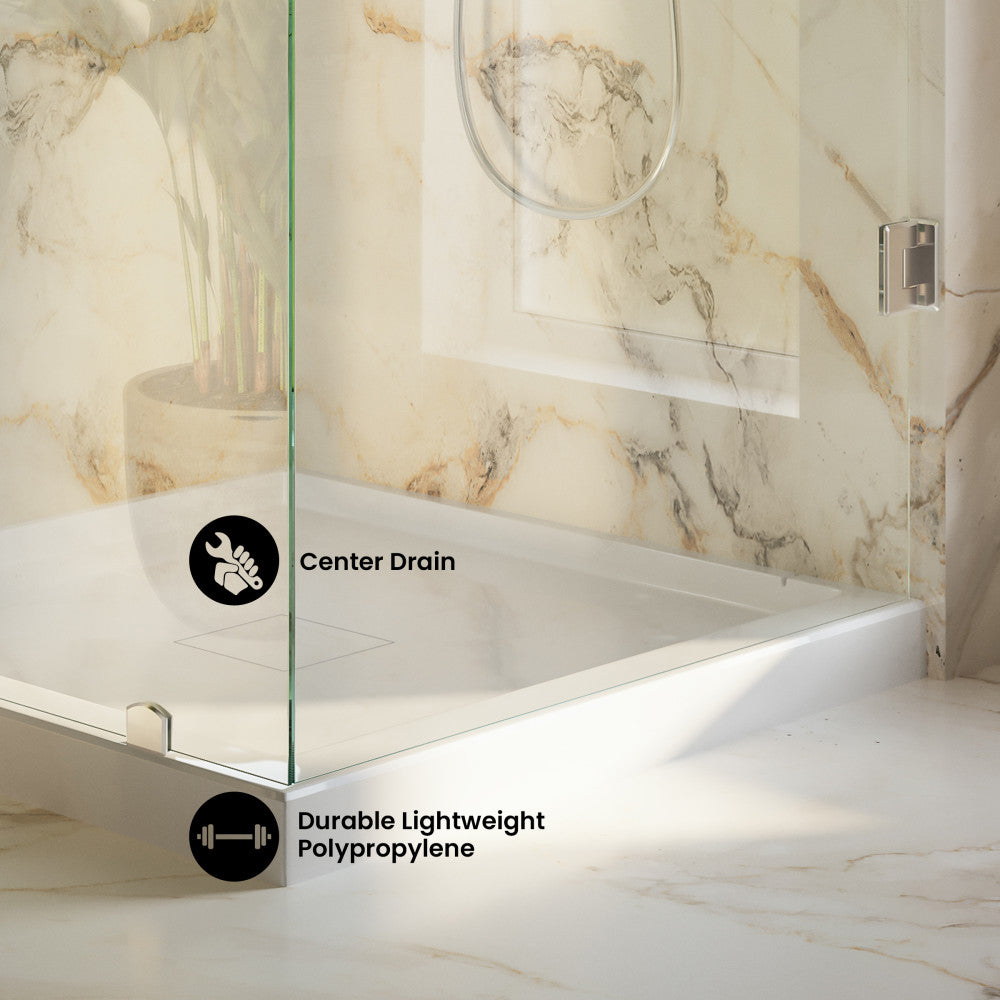 Marquette 36" x 36" Double-Threshold Shower Pan Base with Center Drain in Glossy White
