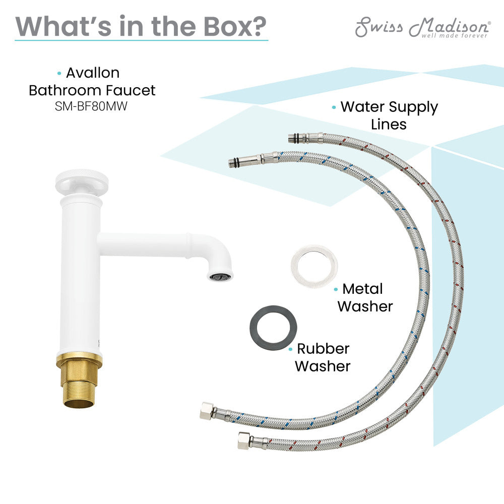 Single-handle bathroom faucet in matte white with curved spout and wheel handle.