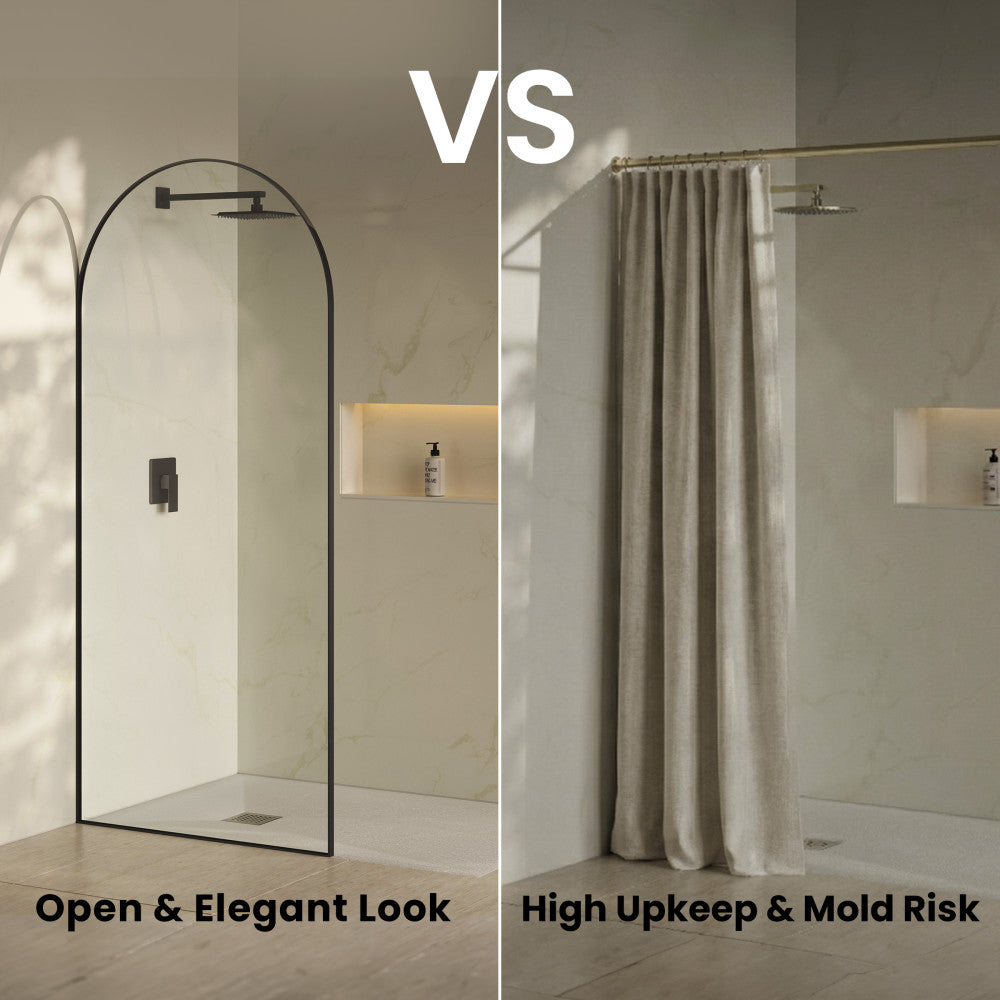 Porte 34 x 76 Framed Fixed 3/8 in. (10mm) Clear Tempered Glass Shower Door with Black Matte Frame