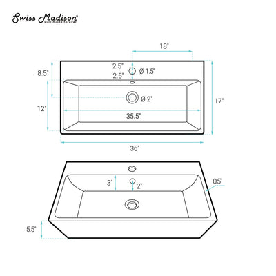 Carre 36" Rectangle Wall-Mount Bathroom Sink