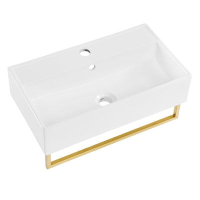 Claire 22" Wall-Mount Bathroom Sink with Brushed Gold Towel Bar