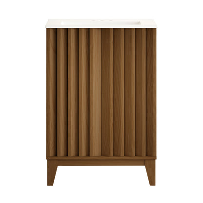 Troyes 24" Freestanding Bathroom Vanity in Brown Oak with 3-Hole Centerset Sink Top
