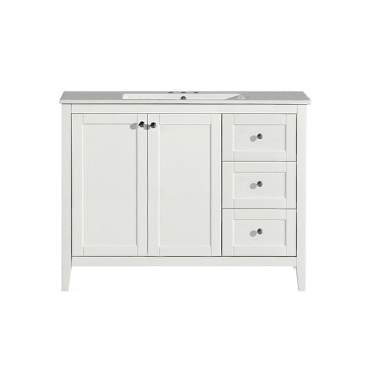 Cannes 48 in. White Bathroom Vanity With White, 3-Hole Ceramic Sink Top
