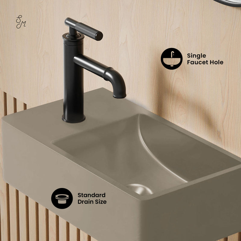 Lisse 16" Concrete Rectangle Wall-Mounted Sink with Left Side Faucet Mount in Matte Taupe