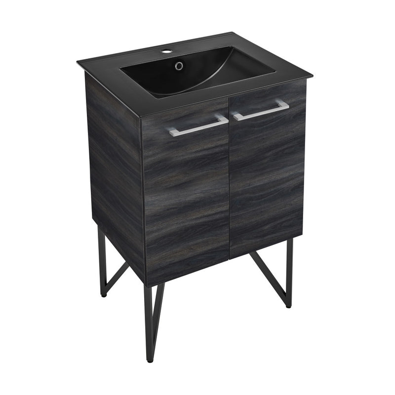 Annecy 24 in. Black Walnut Bathroom Vanity With Black Ceramic Sink Top