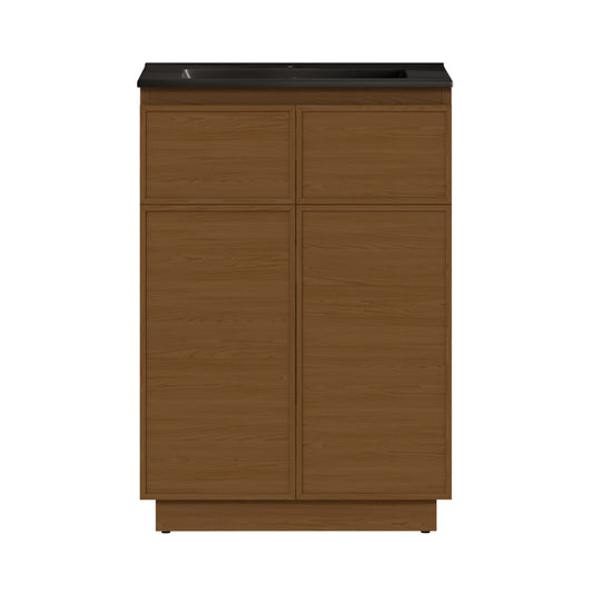 St. Tropez 24" Freestanding Bathroom Vanity in Brown Oak with Black Sink Top