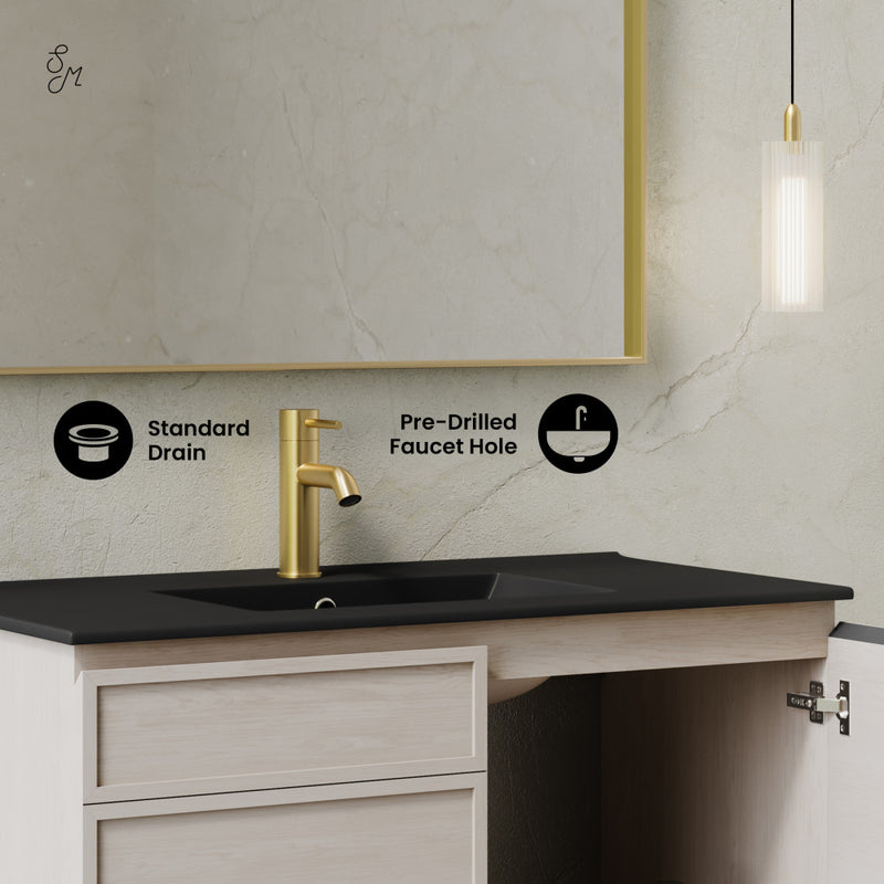 St. Tropez 36" Wall-Mounted Bathroom Vanity in White Oak with Black Sink Top