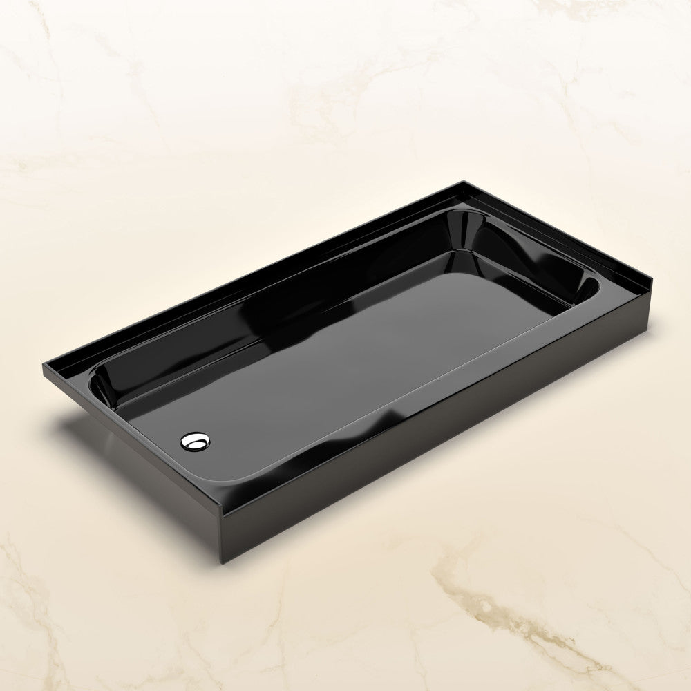 Voltaire 60 x 30 Shower Pan Base with Left Drain in Glossy Black