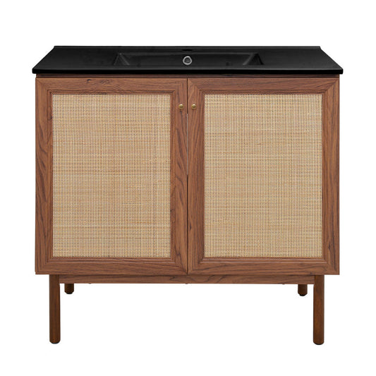 Classe 36" Freestanding Bathroom Vanity in Brown Oak with Black Sink Top