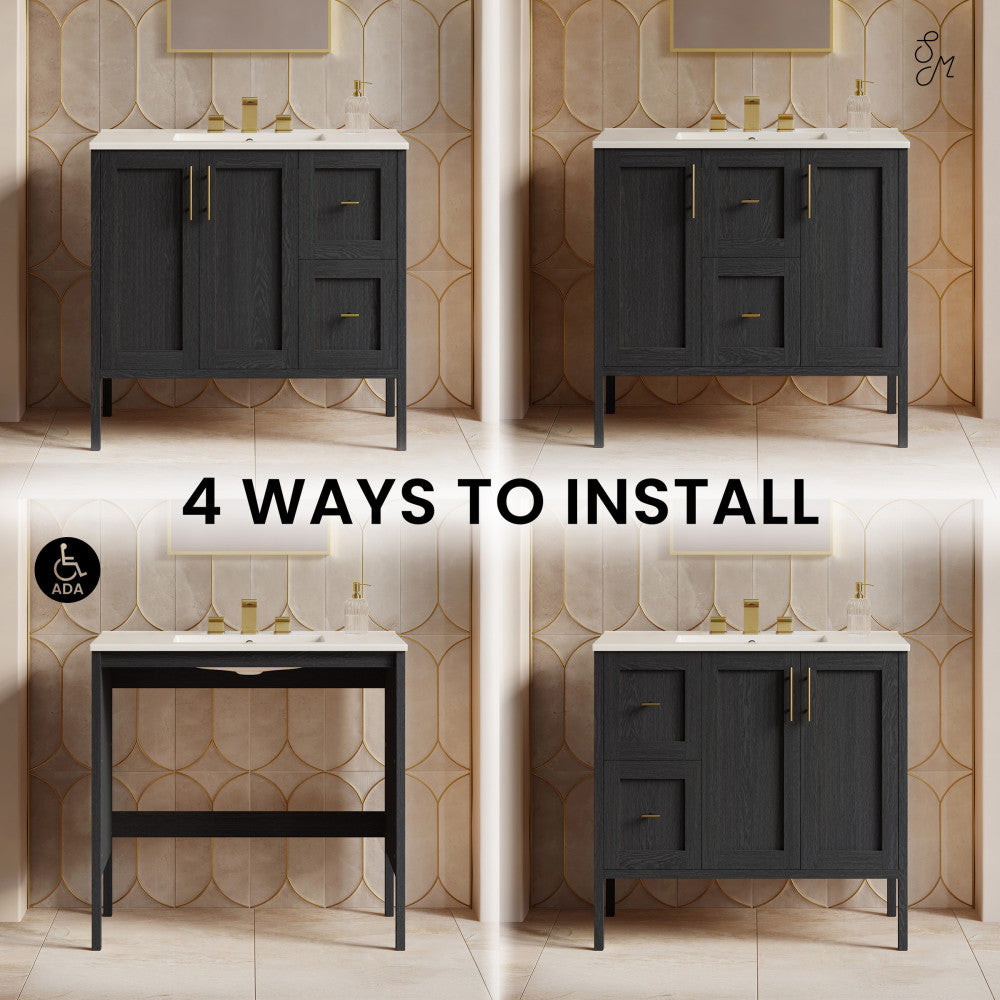 Forme 36" Modular Freestanding Bathroom Vanity with 3-Hole Widespread Top in Black Oak