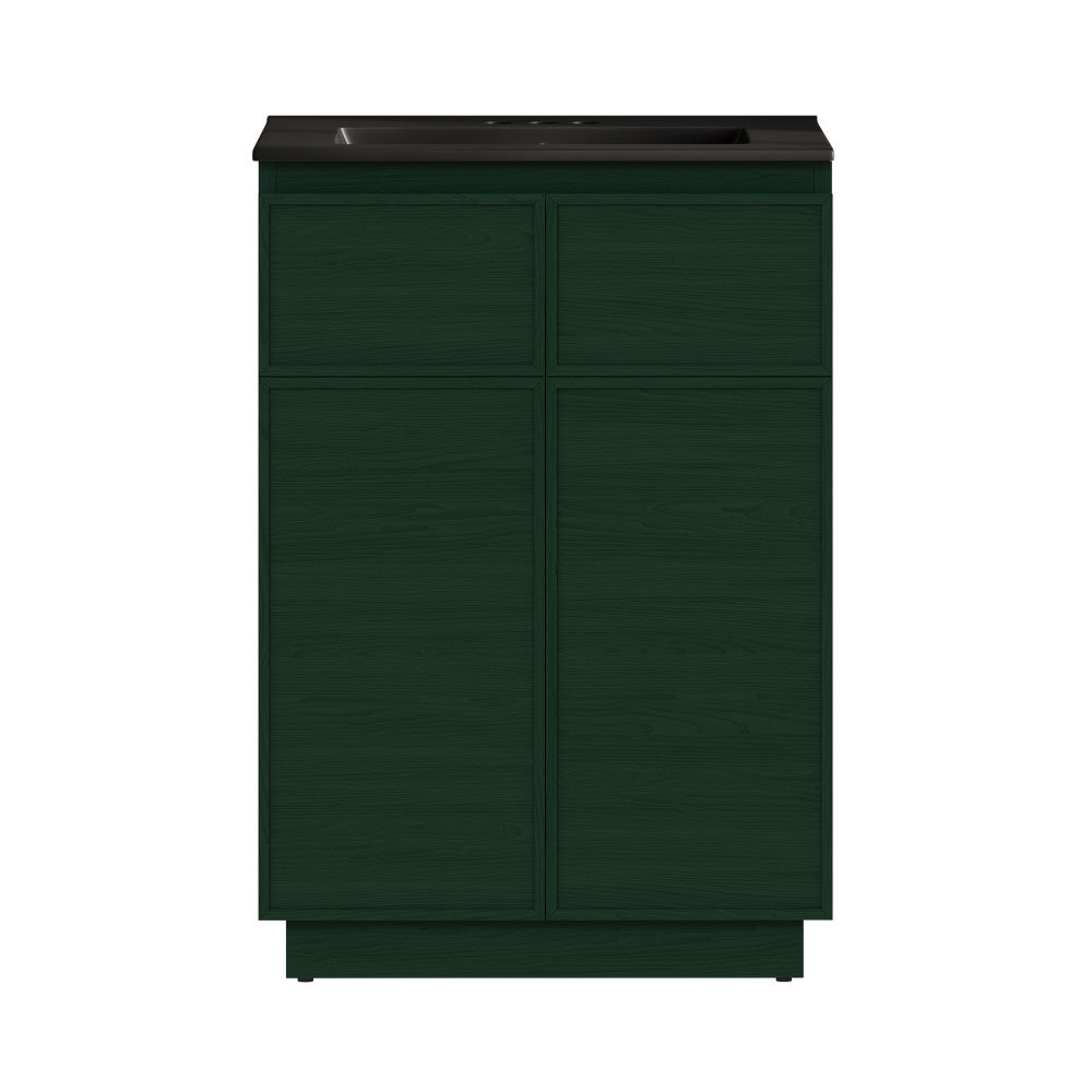 St. Tropez 24" Freestanding Bathroom Vanity in Green Oak with Black 3-Hole Centerset Sink Top