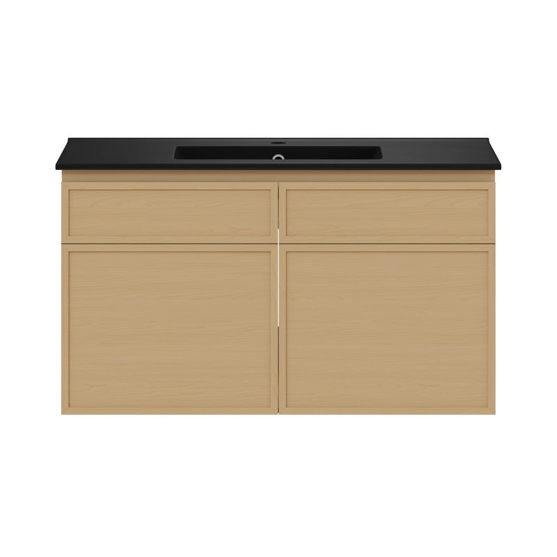 St. Tropez 36" Wall-Mounted Bathroom Vanity in Natural Oak with Black Sink Top
