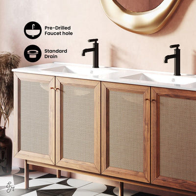 Classe 60" Freestanding Bathroom Vanity in Golden Oak with Double Basin Sink Top