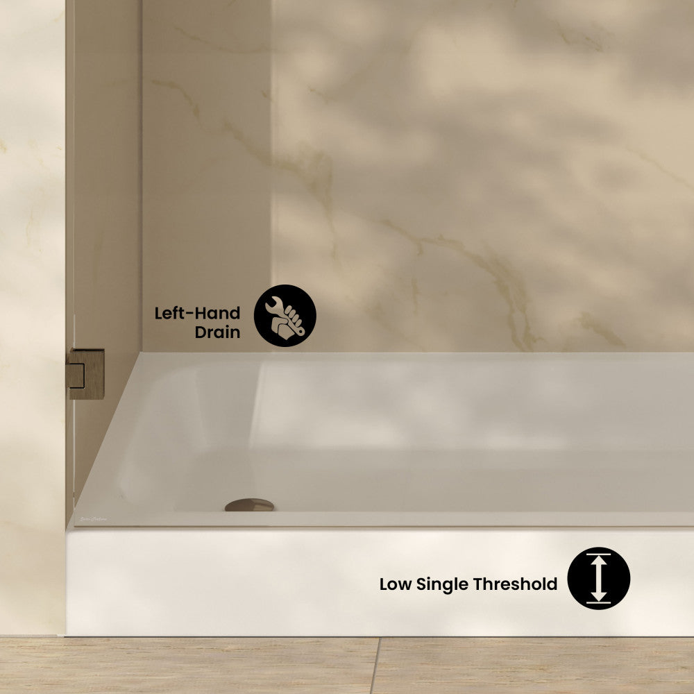 Voltaire 60 x 30 Shower Pan Base with Left Drain in Glossy White