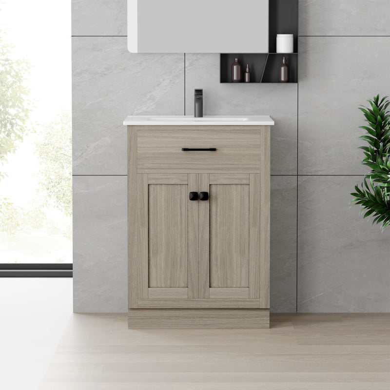 Burdon 24" Freestanding Bathroom Vanity in Weathered Oak with Sink Top