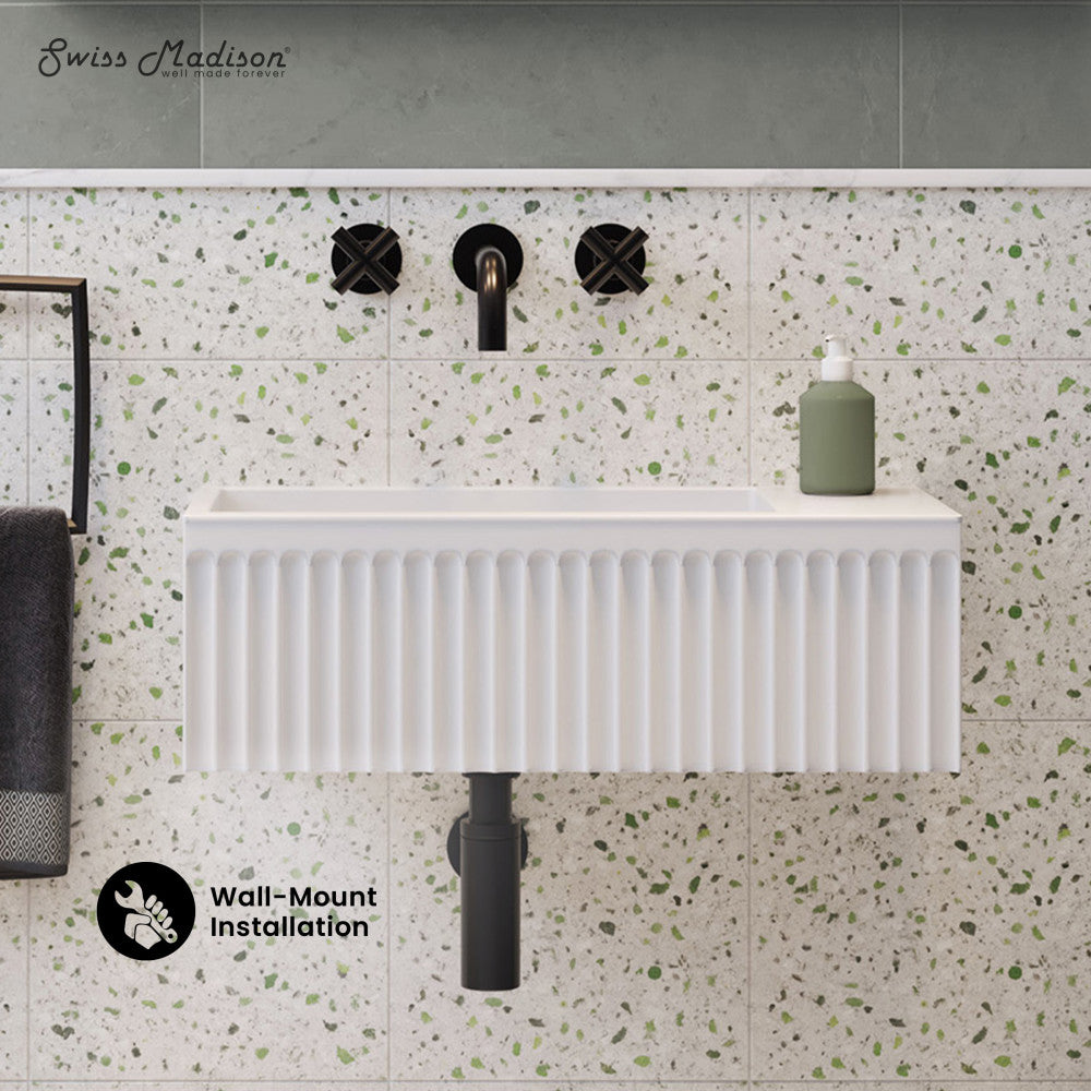 Delice 24" Rectangle Wall-Mount Bathroom Sink in Matte White