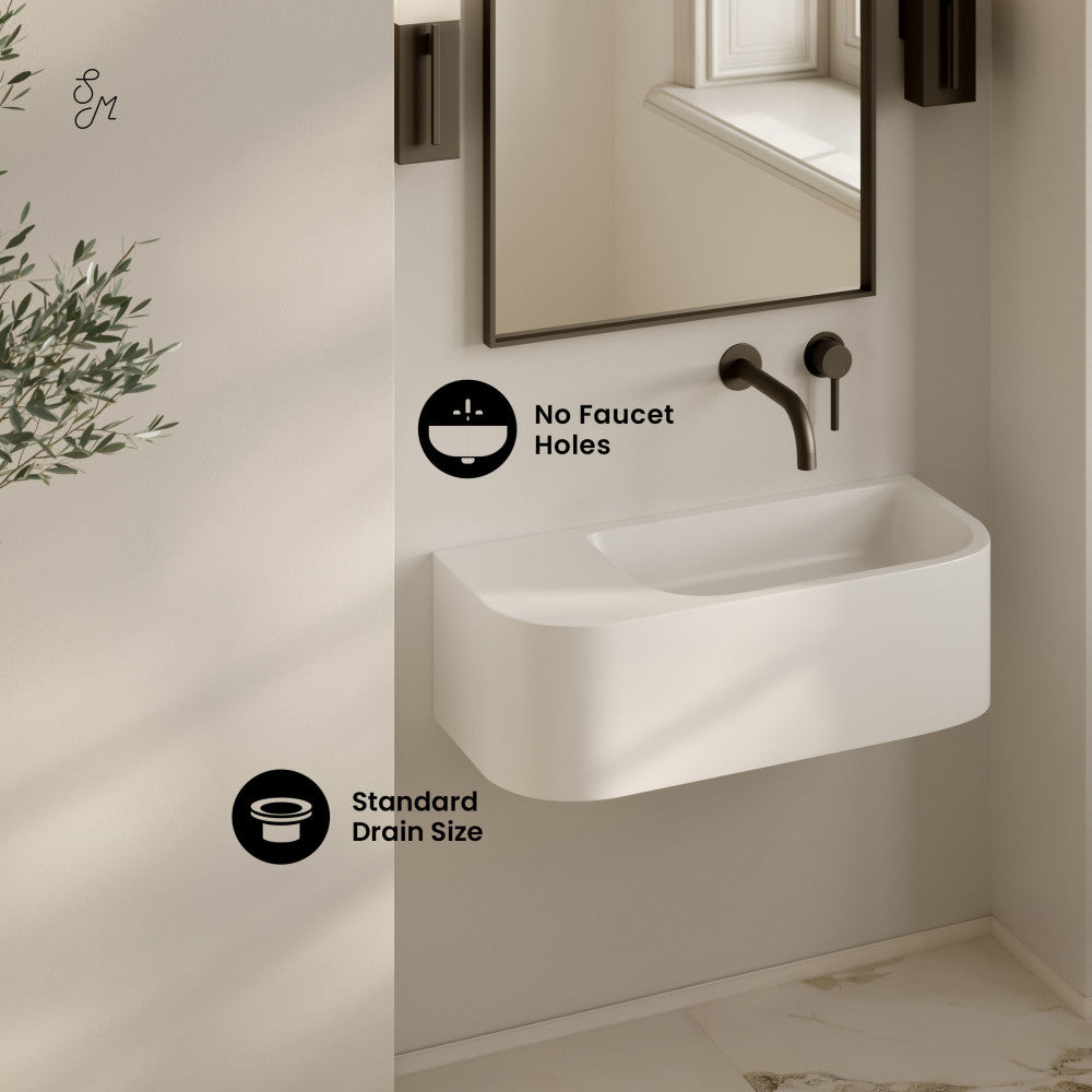 Carre 25" Solid Surface Oval Wall-Mounted Sink In Matte White