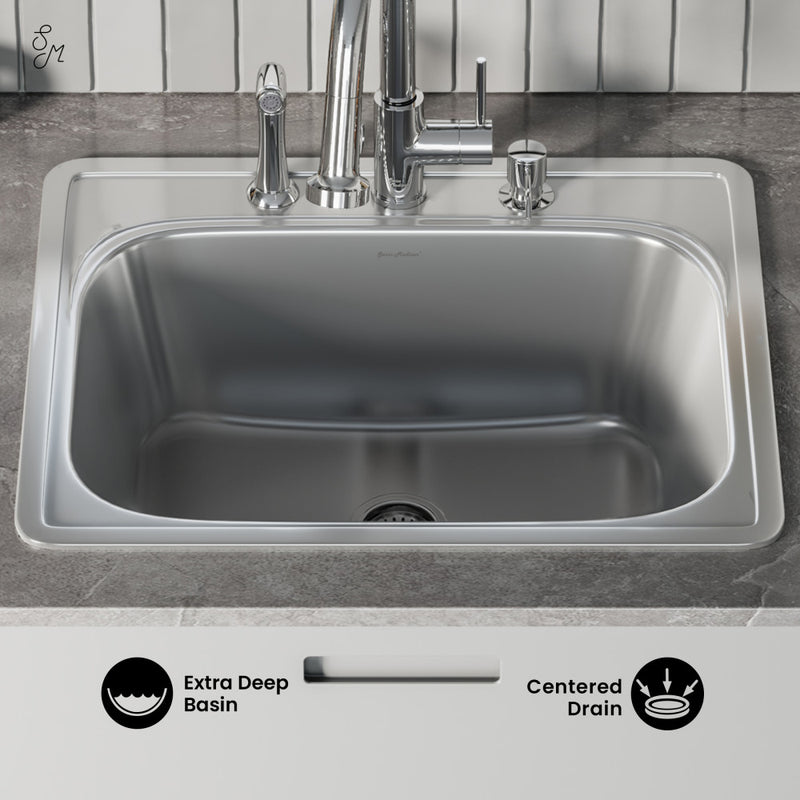 Ouvert 25 x 22 Stainless Steel, Single Basin, Top Mount Kitchen Sink