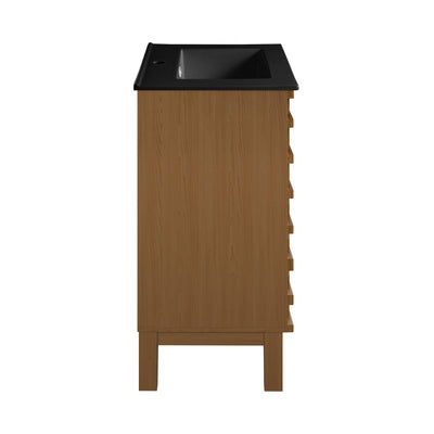 Cascade 18 in. Brown Oak Bathroom Vanity With Black Ceramic Sink Top