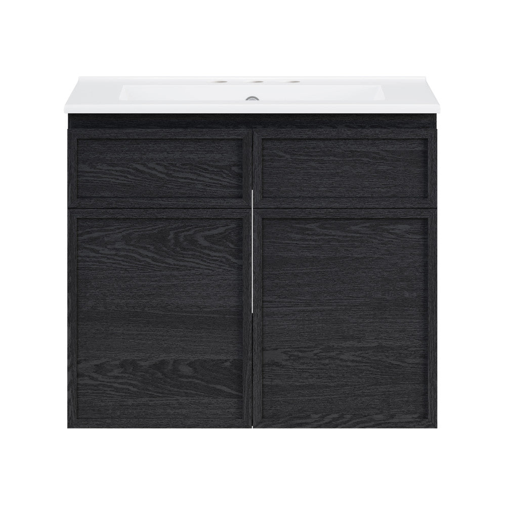 St. Tropez 24" Wall-Mounted Bathroom Vanity in Black Oak with 3-Hole Centerset Sink Top