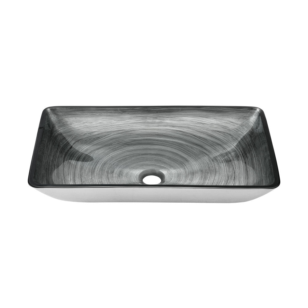 Cascade Rectangular Glass Vessel Sink with Faucet, Smoky Gray