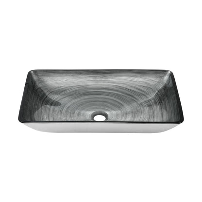 Cascade Rectangular Glass Vessel Sink with Faucet, Smoky Gray