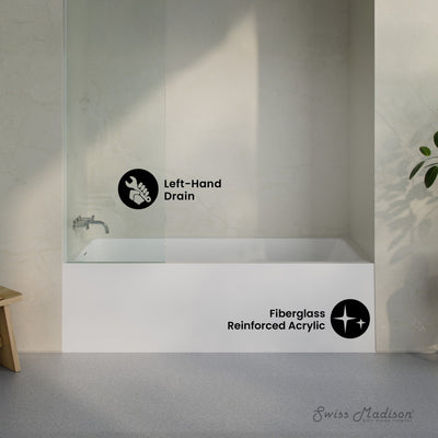 Voltaire 72 x 32 Skirted Left Drain Soaking Alcove Bathtub in Glossy White, Drain Included