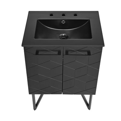 Annecy 24 in. Phantom Black Bathroom Vanity With Black, 3-Hole Ceramic Sink Top