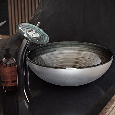 Cascade 16.5 Glass Vessel Sink with Faucet, Smoky Grey