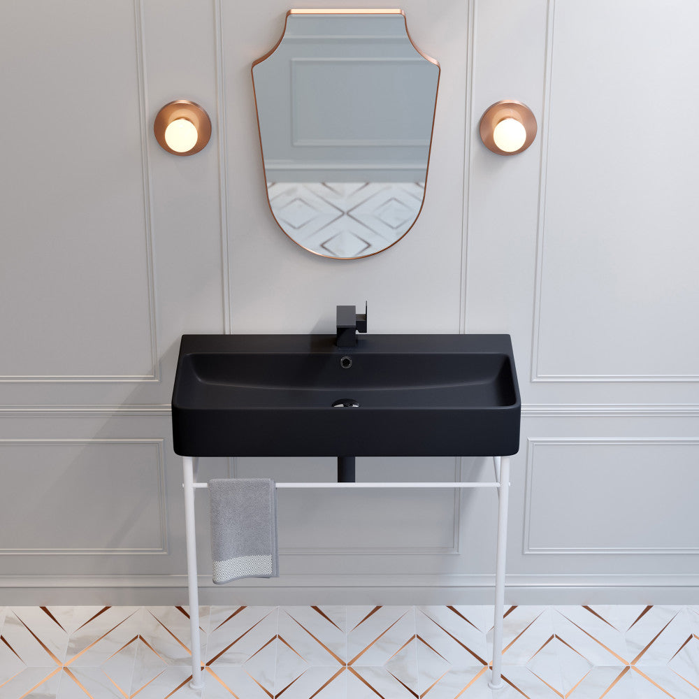 Carre 36 Ceramic Console Sink Matte Black Basin Matte White Legs