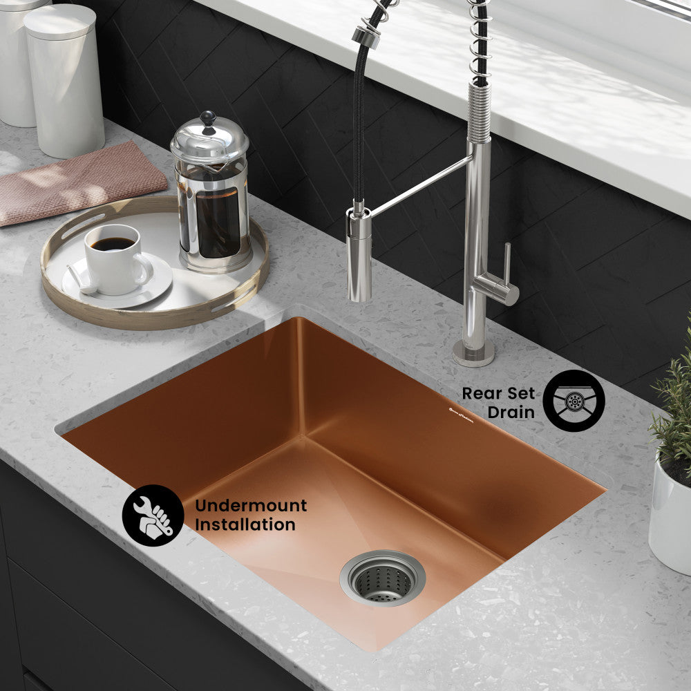 Rivage 23 x 18 Stainless Steel, Single Basin, Undermount Kitchen Sink, Rose Gold
