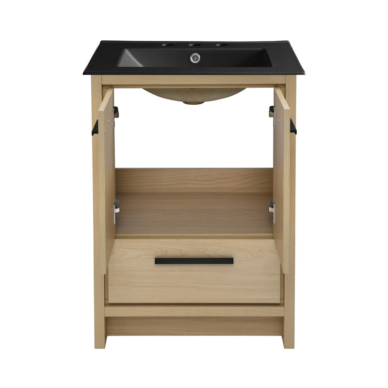 Virage 24 in. Brown Oak Bathroom Vanity With Black, 3-Hole Ceramic Sink Top