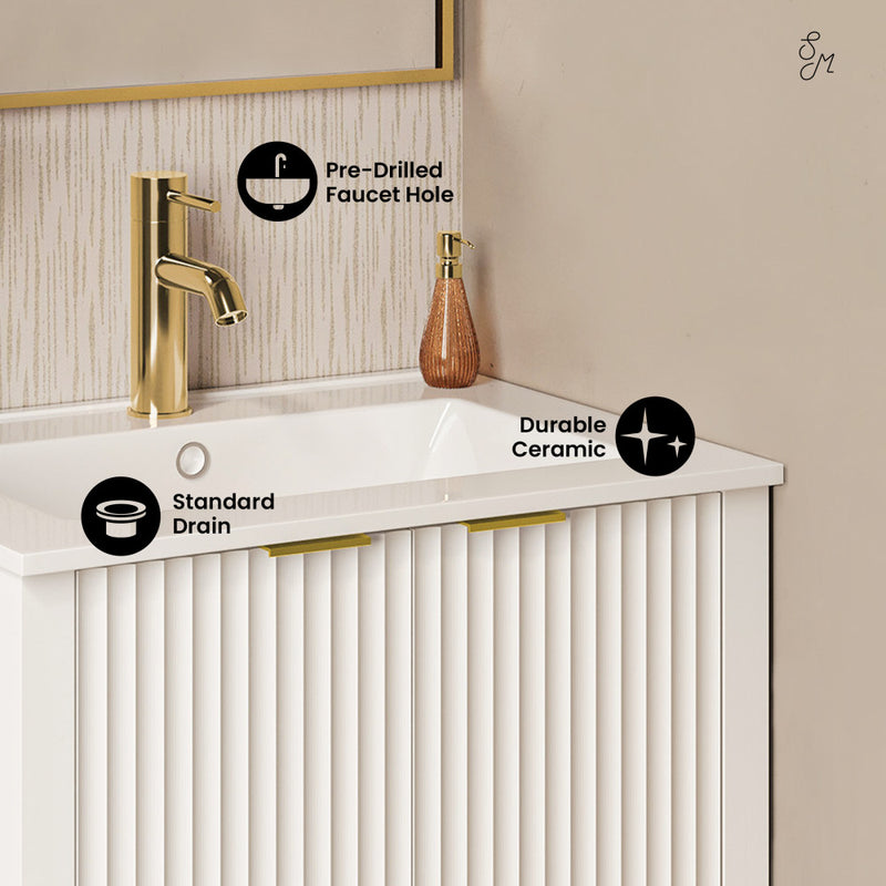 Bastille 24" Freestanding Bathroom Vanity in White with Sink Top