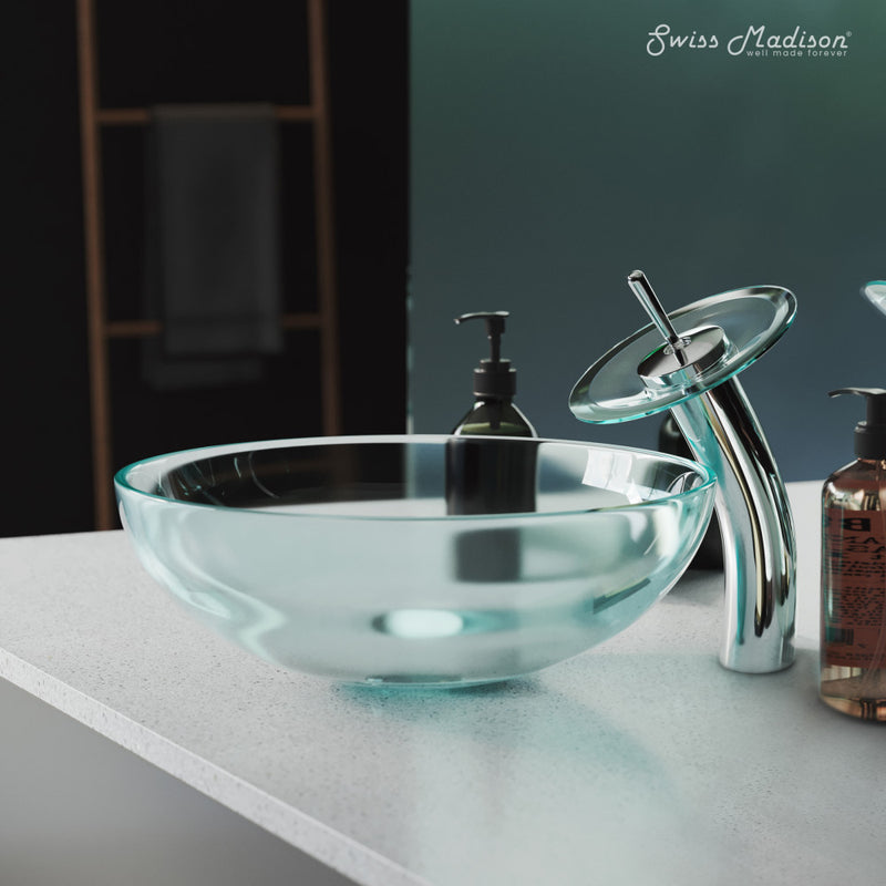 Cascade 16.5 Glass Vessel Sink with Faucet, Clear