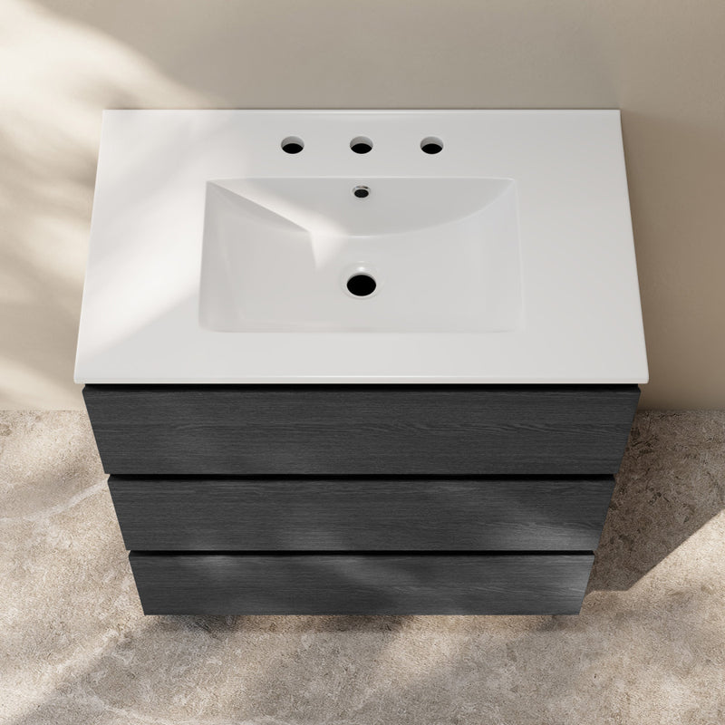 Liberte 30" Freestanding Bathroom Vanity in Black Oak with 3-Hole Widespread Sink Top